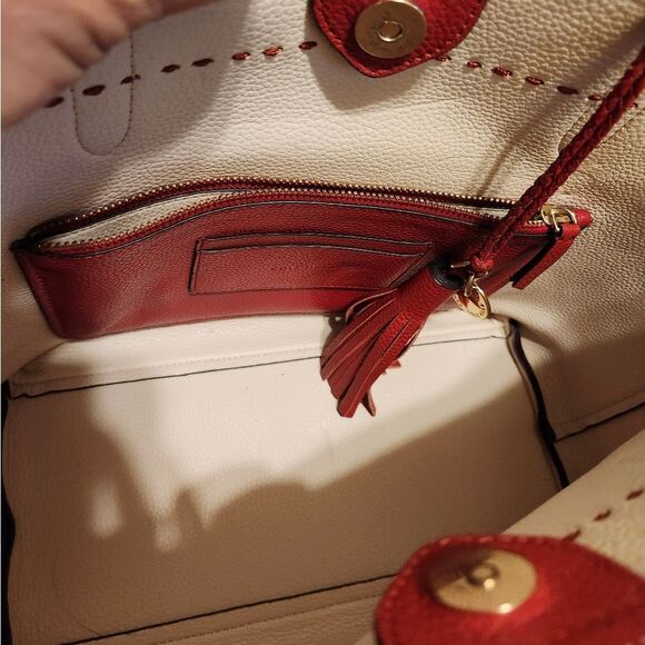 Cole Haan "Piper" Cherry Red Leather Pebbled Tote Bag 16"x13"x6" Ret.$298 - Picture 7 of 8